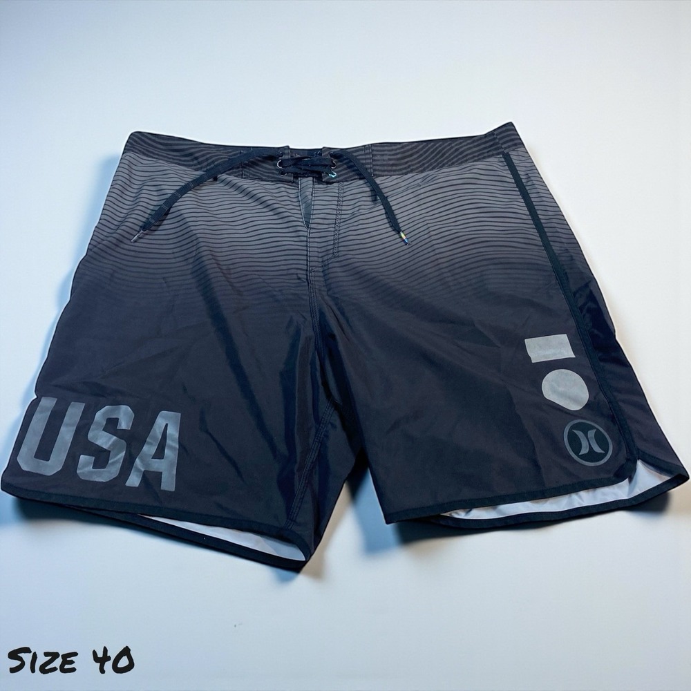 Hurley Phantom Board Shorts Men's Size 40 - USA Olympic Team Black Swim Trunks